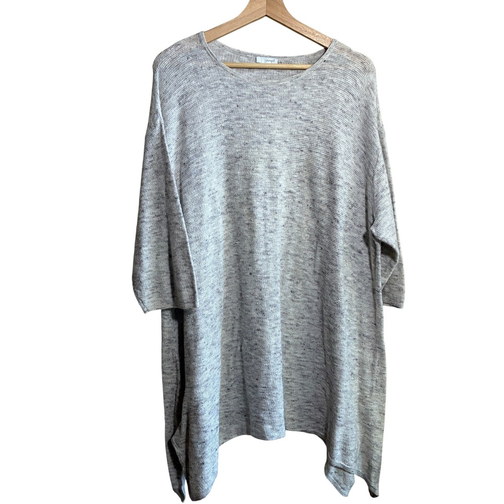 Pure Jill Marled Tunic Sweater L Gray Womens Cotton Linen Knit Side Slit